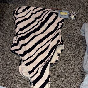 Shade & Shore Black and Cream Striped One-Piece Swimsuit
